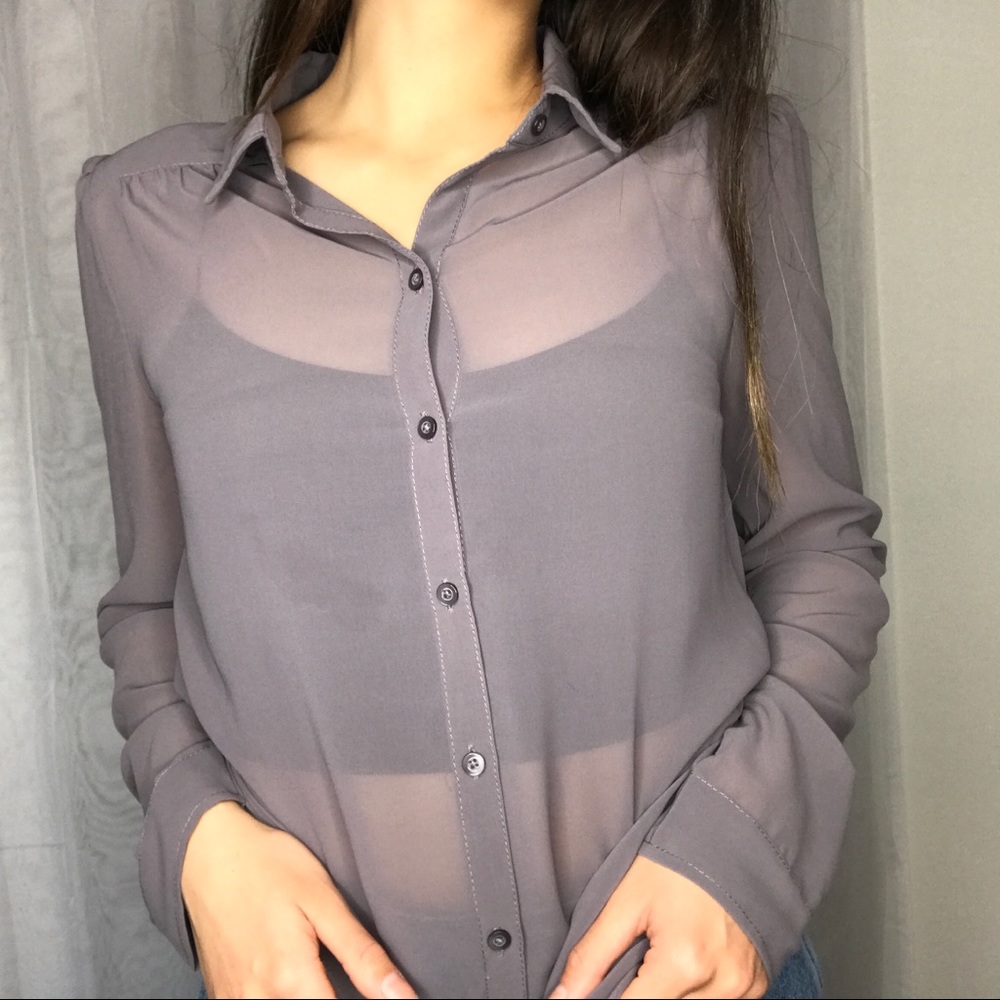 SOLD Frenchi sheer button up blouse - Picture 2 of 9
